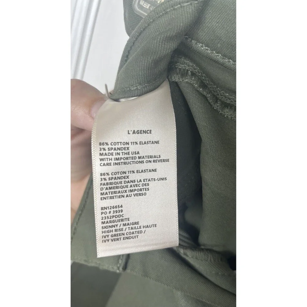 L'Agence NWT Marguerite High Rise Coated Skinny Jeans Size 26 in Ivy Green
